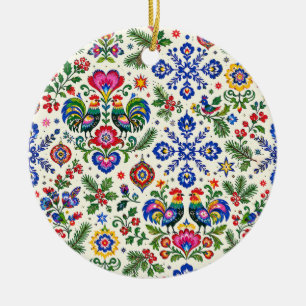 Polish Folk Art Christmas Ceramic Ornament