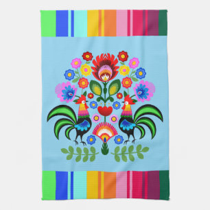 Polish folk art - floral embroidery pattern tea towel