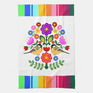 Polish folk art - floral embroidery pattern tea towel