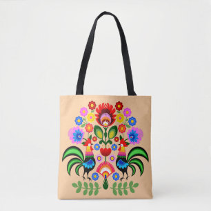 Polish folk art - floral embroidery pattern tote bag
