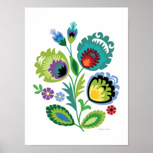 Polish Folk Art Green Flower Poster