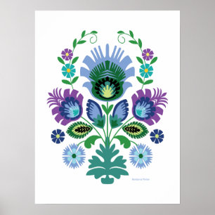 Polish Folk Art Light Blue Flower Poster