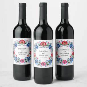 Polish Folk Art Polska Floral Traditional Vintage Wine Label
