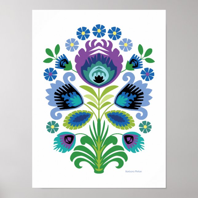 Polish Folk Art Purple Flower Poster (Front)