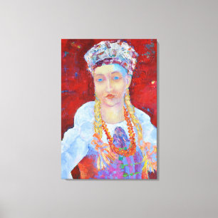 Polish folk design girl in traditional dress canvas print