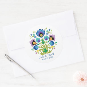 Polish Folk Flowers Blue Lavender Classic Round Sticker