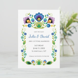 Polish Folk Flowers Blue Lavender Save The Date