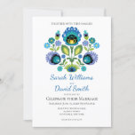 Polish Folk Flowers Blue Teal Wedding Invitation<br><div class="desc">A design inspired by the beautiful folk art of Poland.</div>