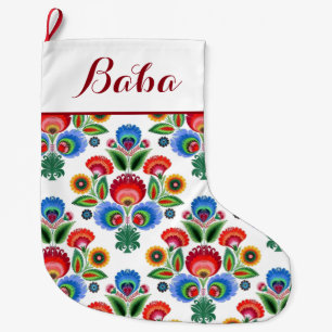 Polish Folk Flowers - for Baba Large Christmas Stocking