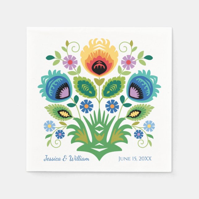 Polish Folk Flowers Lavender and Yellow Napkin (Front)