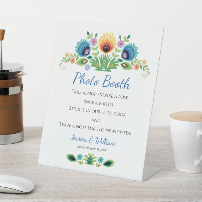 Polish Folk Flowers Lavender and Yellow Pedestal Sign (In SItu)