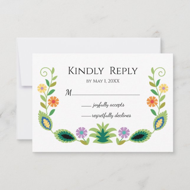 Polish Folk Flowers Lavender and Yellow RSVP Card (Front)