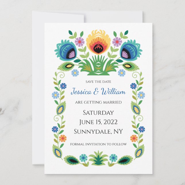 Polish Folk Flowers Lavender and Yellow Save The Date (Front)