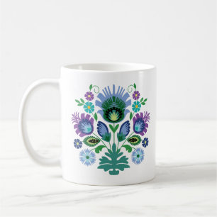 Polish Folk Flowers Light Blue Coffee Mug