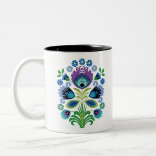 Polish Folk Flowers Purple Two-Tone Coffee Mug