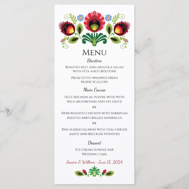 Polish Folk Flowers Red Menu (Front)