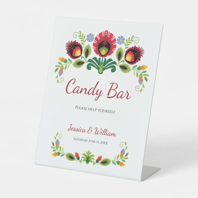 Polish Folk Flowers Red Pedestal Sign (Front)