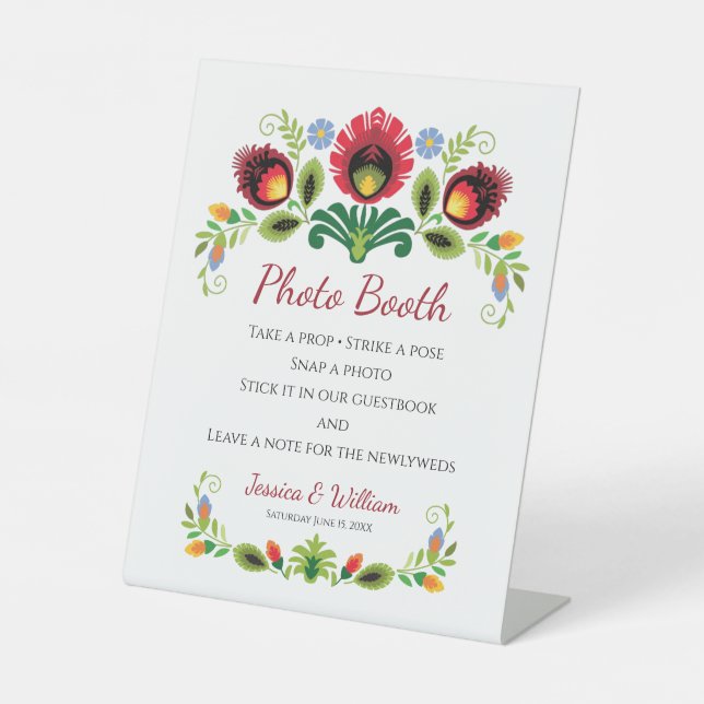 Polish Folk Flowers Red Pedestal Sign (Front)