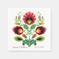 Polish Folk Flowers Red Wedding Napkin