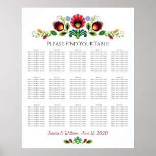 Polish Folk flowers Red Wedding Seating Chart