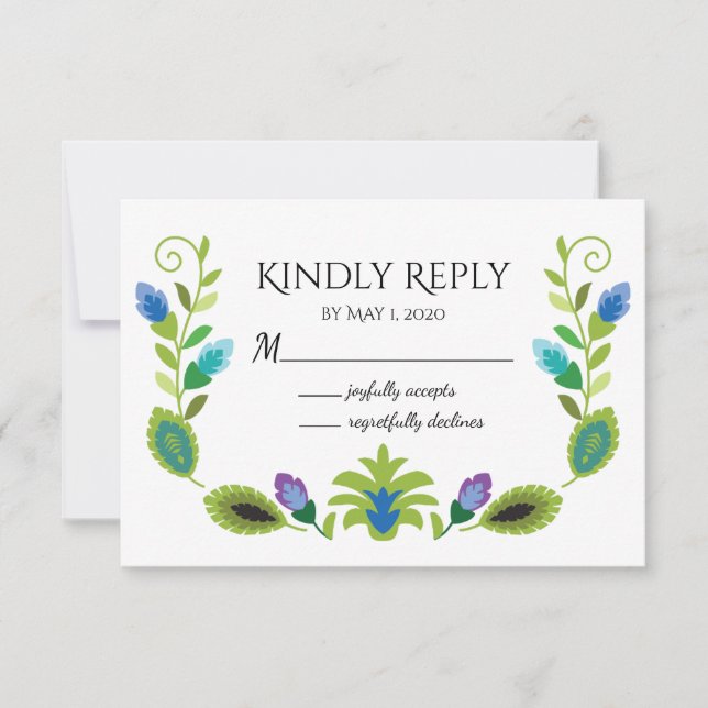 Polish Folk Flowers Teal Response Card (Front)
