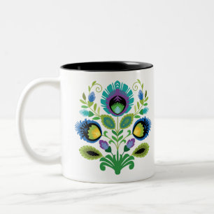 Polish Folk Flowers Teal Two-Tone Coffee Mug