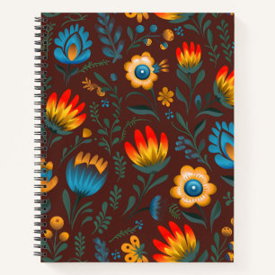 Polish Folk Flowers Wycinanki Brown Notebook