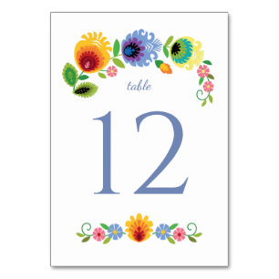 Polish Folk Flowers Yellow Wedding Table Number