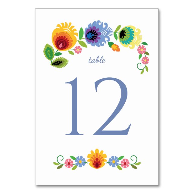 Polish Folk Flowers Yellow Wedding Table Number (Front)
