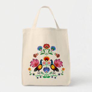 Polish Folk With Decorative Floral & Cockerels Tote Bag