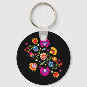 Polish folklore with pink flowers  key ring