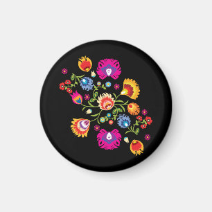 Polish folklore with pink flowers magnet
