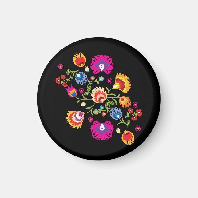 Polish folklore with pink flowers  magnet (Front)