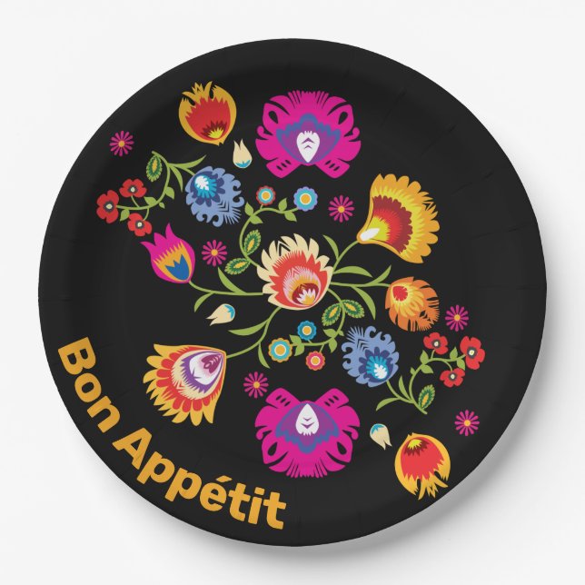 Polish folklore with pink flowers  paper plate (Front)