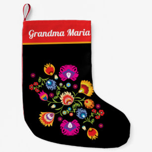 Polish folklore with pink flowers small christmas small christmas stocking