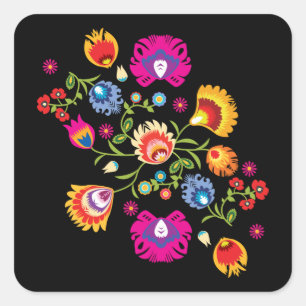Polish folklore with pink flowers square sticker