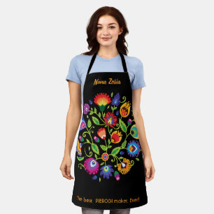 Polish Folklore  Wycinanki, custom text black  Apron