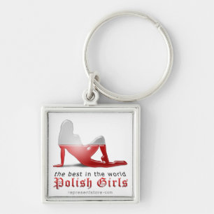 Polish Girl Silhouette Flag Key Ring