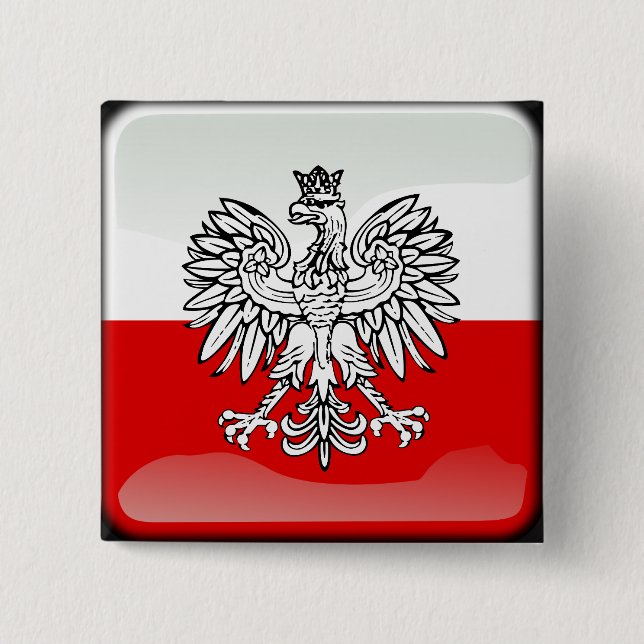 Polish glossy flag 15 cm square badge (Front)