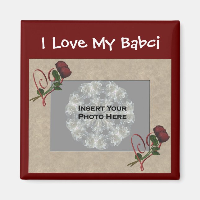 Polish Grandmother Love Babci Roses Hearts Photo Magnet (Front)