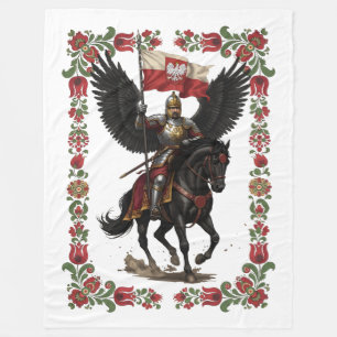 Polish Hussar Folk Frame Art Fleece Blanket