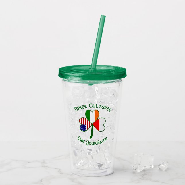 Polish Irish American Flags Shamrock Personalised  Acrylic Tumbler (Back Ice)