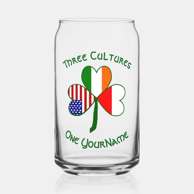 Polish Irish American Flags Shamrock Personalised  Can Glass (Front)