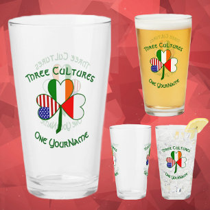 Polish Irish American Flags Shamrock Personalised Glass