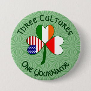 Polish Irish American Flags Shamrock Your Name 7.5 Cm Round Badge