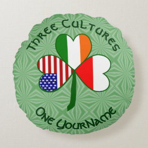 Polish Irish American Shamrock Flag Personalised  Round Cushion