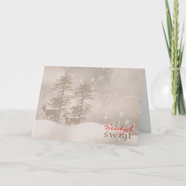 Polish Language Happy Holidays Stylish Christmas Holiday Card (Front)