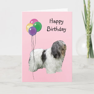 Polish Lowland Sheepdog, Birthday Balloons Card