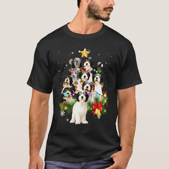 Polish Lowland Sheepdog Christmas Dog Tree Lights  T-Shirt (Front)