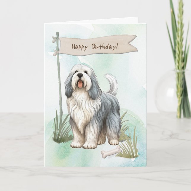Polish Lowland Sheepdog Dog Under Birthday Sign Card (Front)